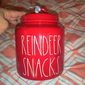 NWT Rae Dunn Red Reindeer Snacks Canister